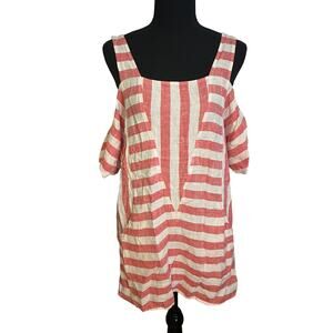 Soft Surroundings Sunset Park Tunic, Red and White, Linen Blend, Size Small